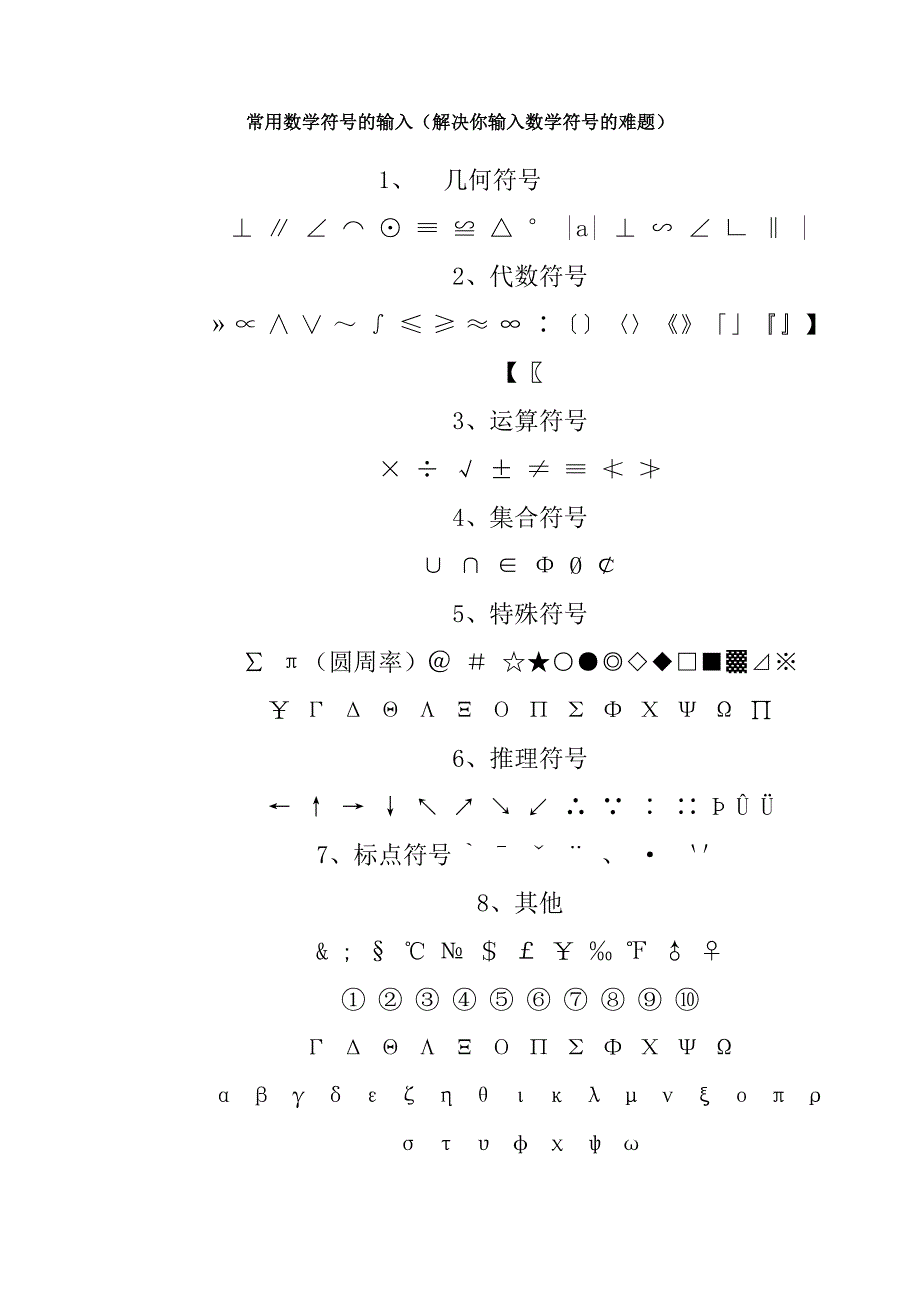 常见数学符号的电脑输入_第1页