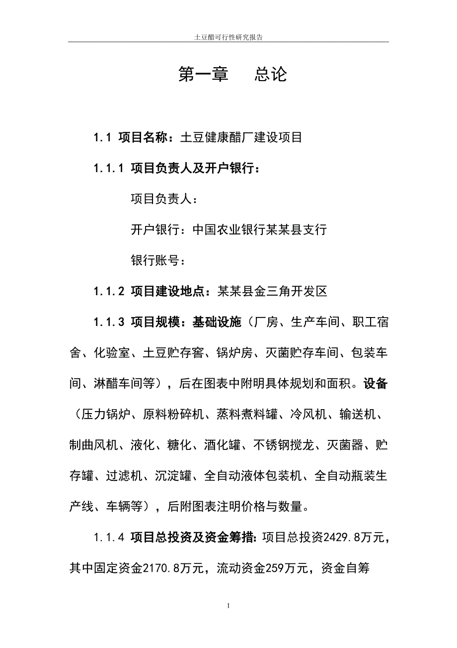 土豆健康醋厂建设可行性分析报告.doc_第1页