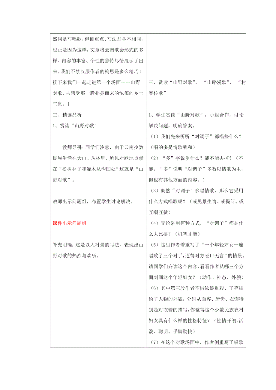 精品山东省临沂市蒙阴县第四中学八年级语文人教版下册教案：16云南的歌会第二课时_第3页