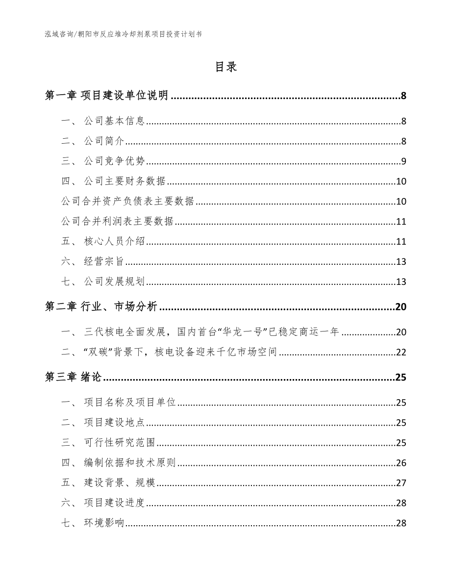 朝阳市反应堆冷却剂泵项目投资计划书模板参考_第2页