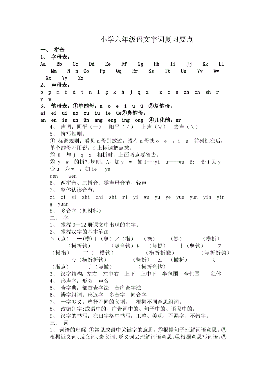 小学六年级语文字词复习要点_第1页