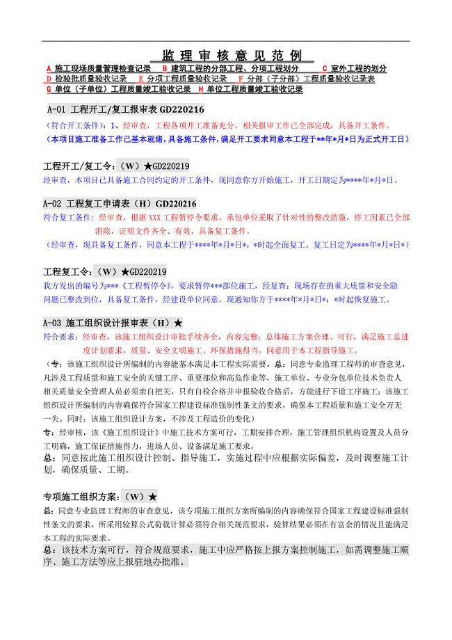 (好)监理审核意见范例