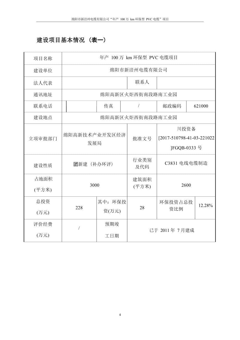 绵阳市新涪州电缆有限公司年产100万km环保型PVC电缆项目环评报告.docx_第5页