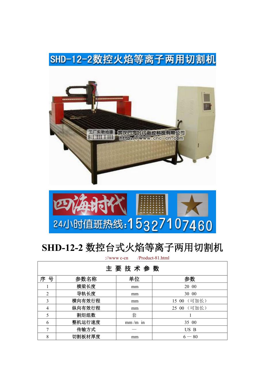 数控台式火焰等离子两用切割机SHD型技术参数_第1页