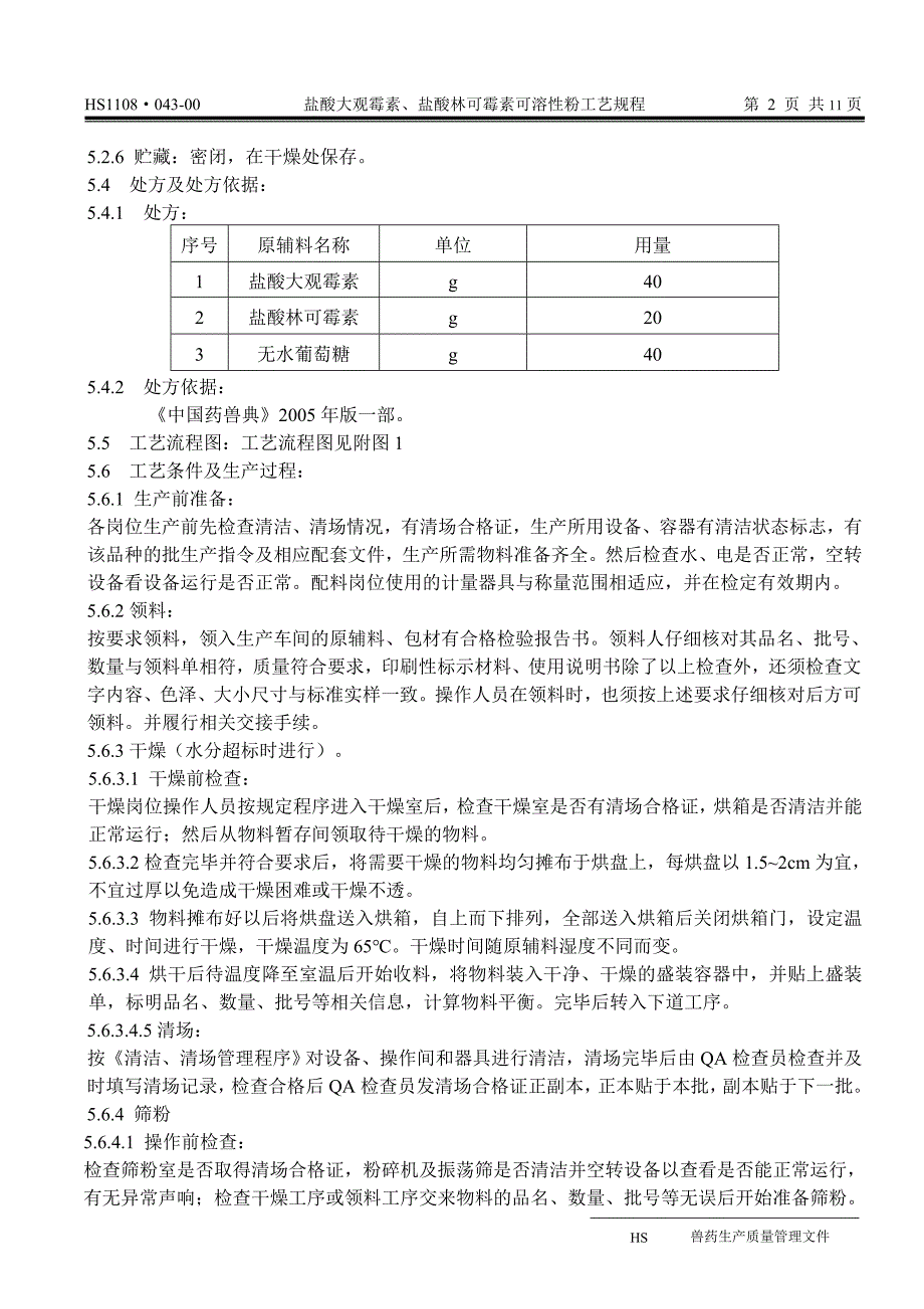 HS1108000盐酸大观霉素盐酸林可霉素可溶性粉工艺规程_第2页