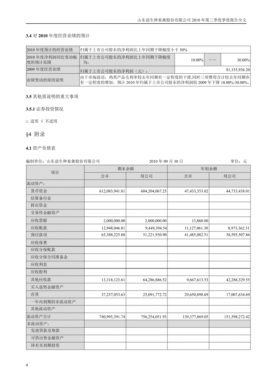 益生股份：第三季度报告全文_第4页