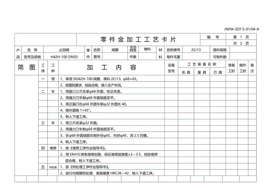 阀体金加工工艺卡片_第2页