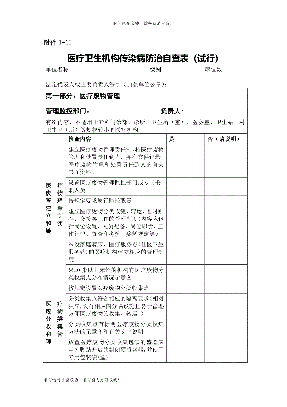 医疗机构传染病防治自查表松江卫生监督_第1页