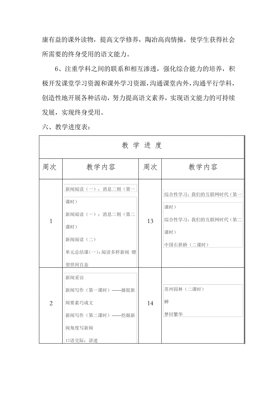 【精品】人教版八年级语文上册教学计划(及进度表)57413_第4页