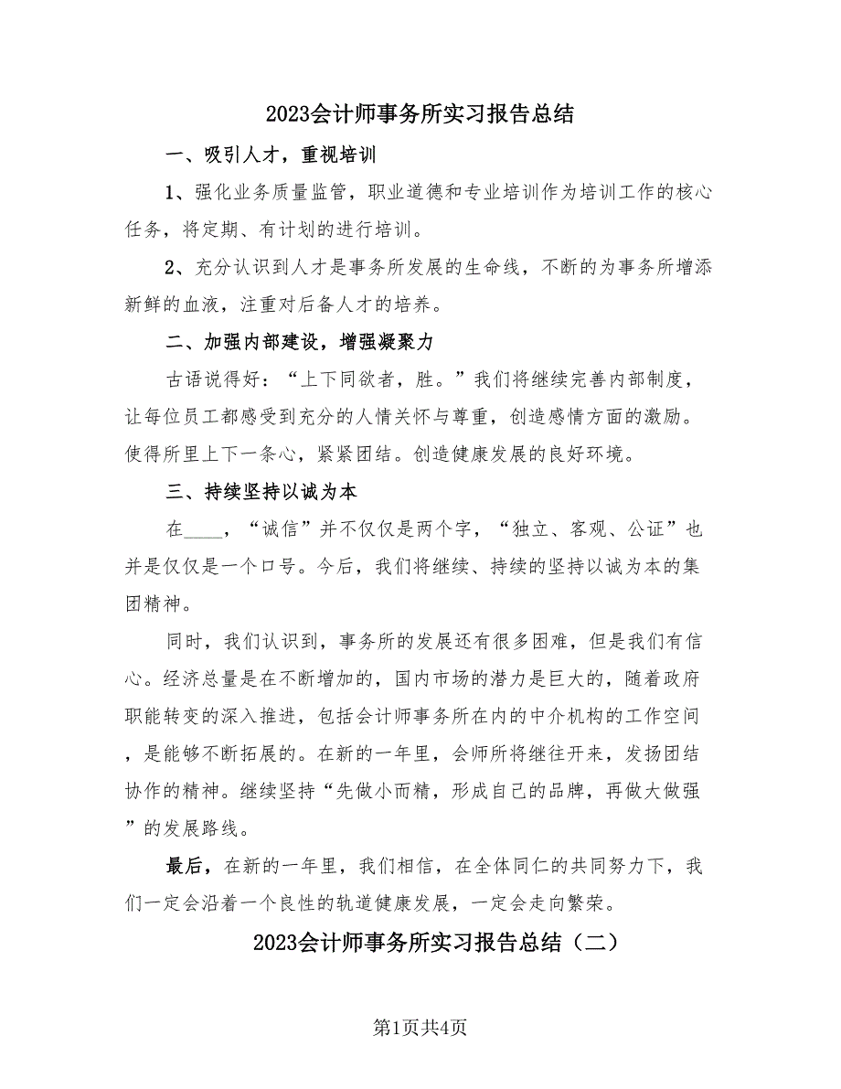 2023会计师事务所实习报告总结（2篇）.doc_第1页