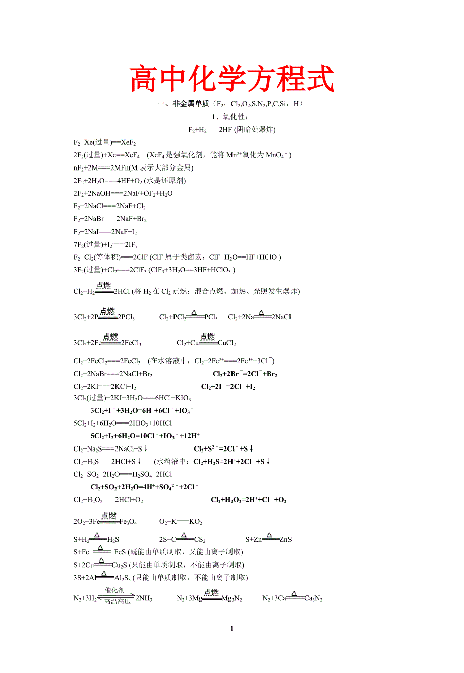 高中化学方程式(无敌超级总结).doc_第1页