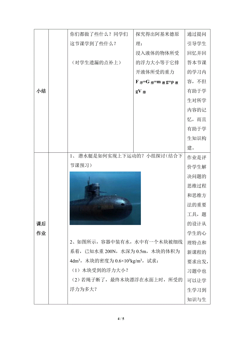 人教版物理八年级下册10.2阿基米德原理教案_第4页