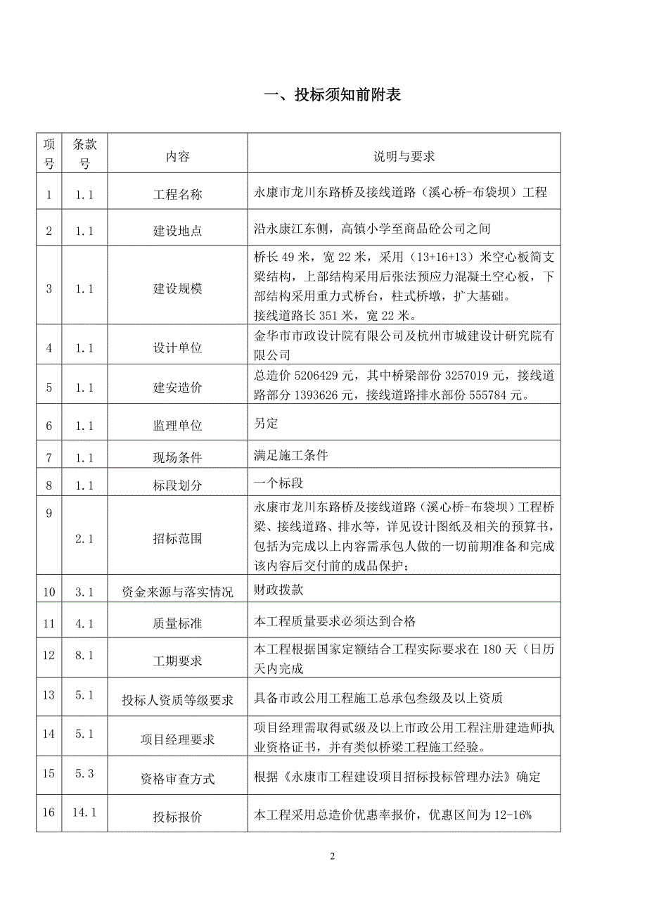 永康市龙川东路桥及接线道路（溪心桥布袋坝）工程施工招标文件_第3页