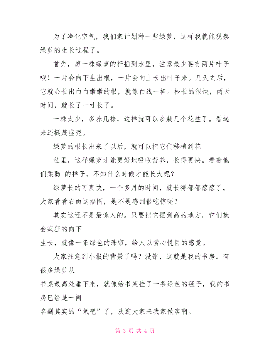 三年级植物绿萝作文400字_第3页