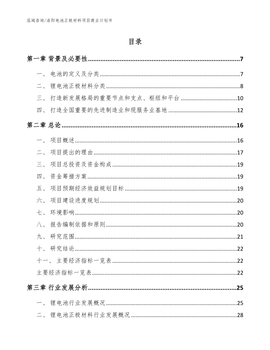 洛阳电池正极材料项目商业计划书【模板范文】_第1页