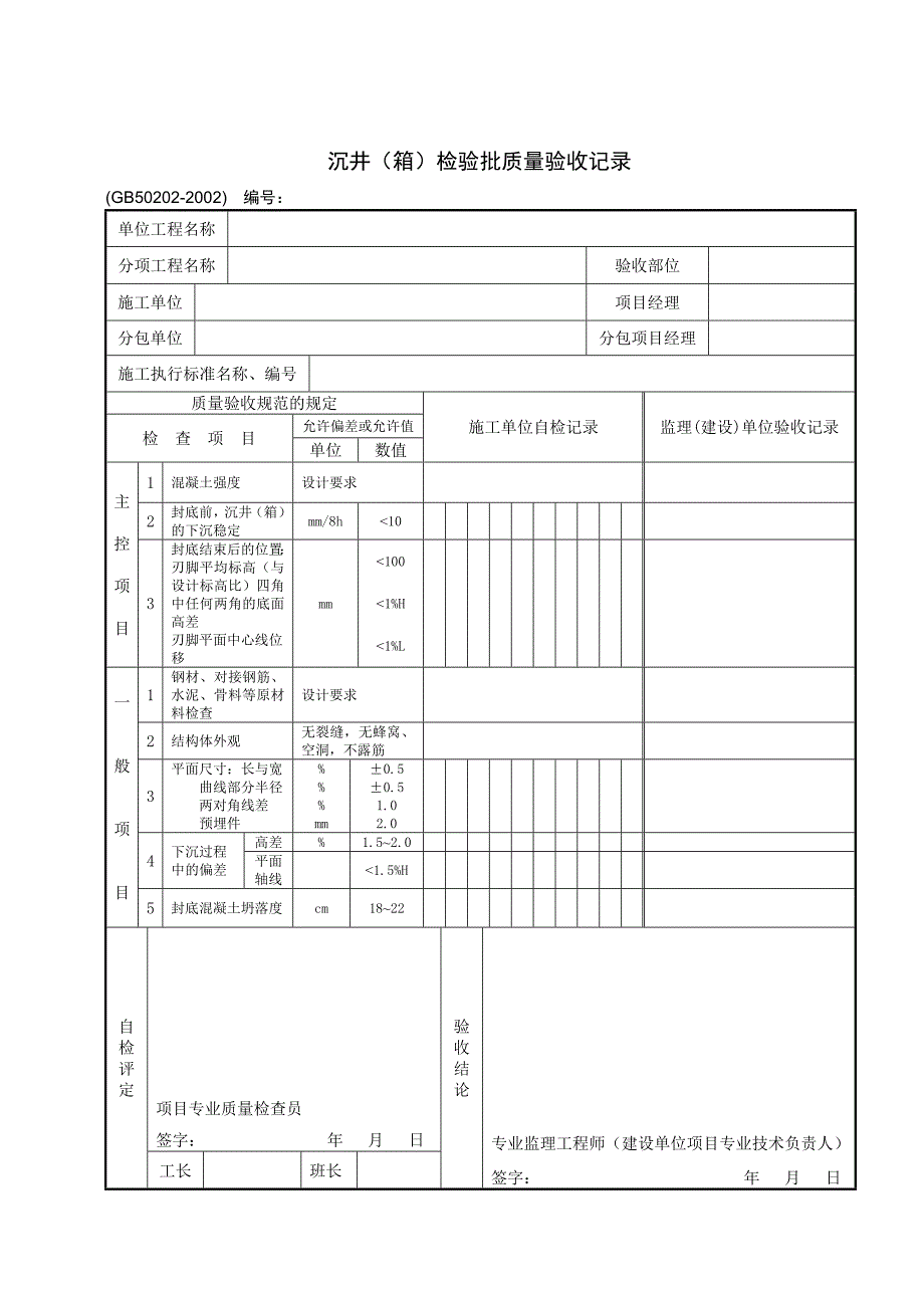 【管理精品】沉井箱检验批质量验收记录_第1页