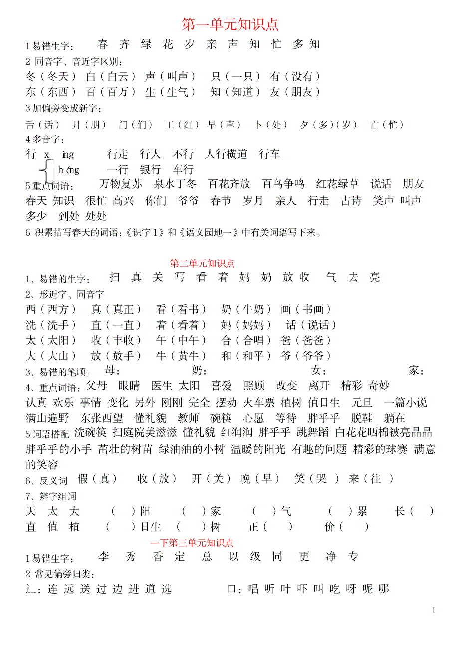 一年级语文下册知识点梳理1_中学教育-中考_第1页