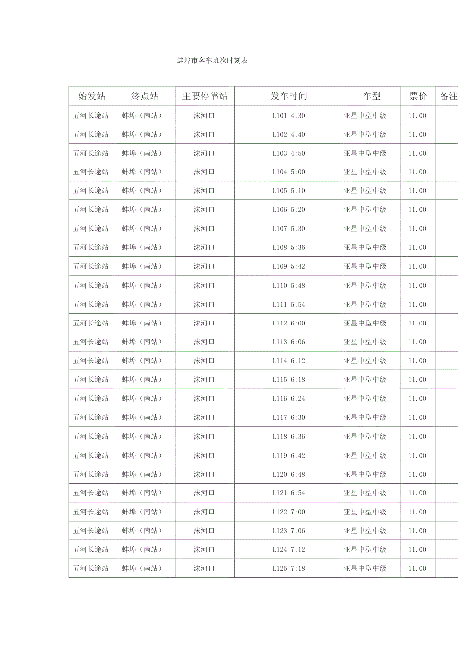 蚌埠汽车站时刻表_第1页