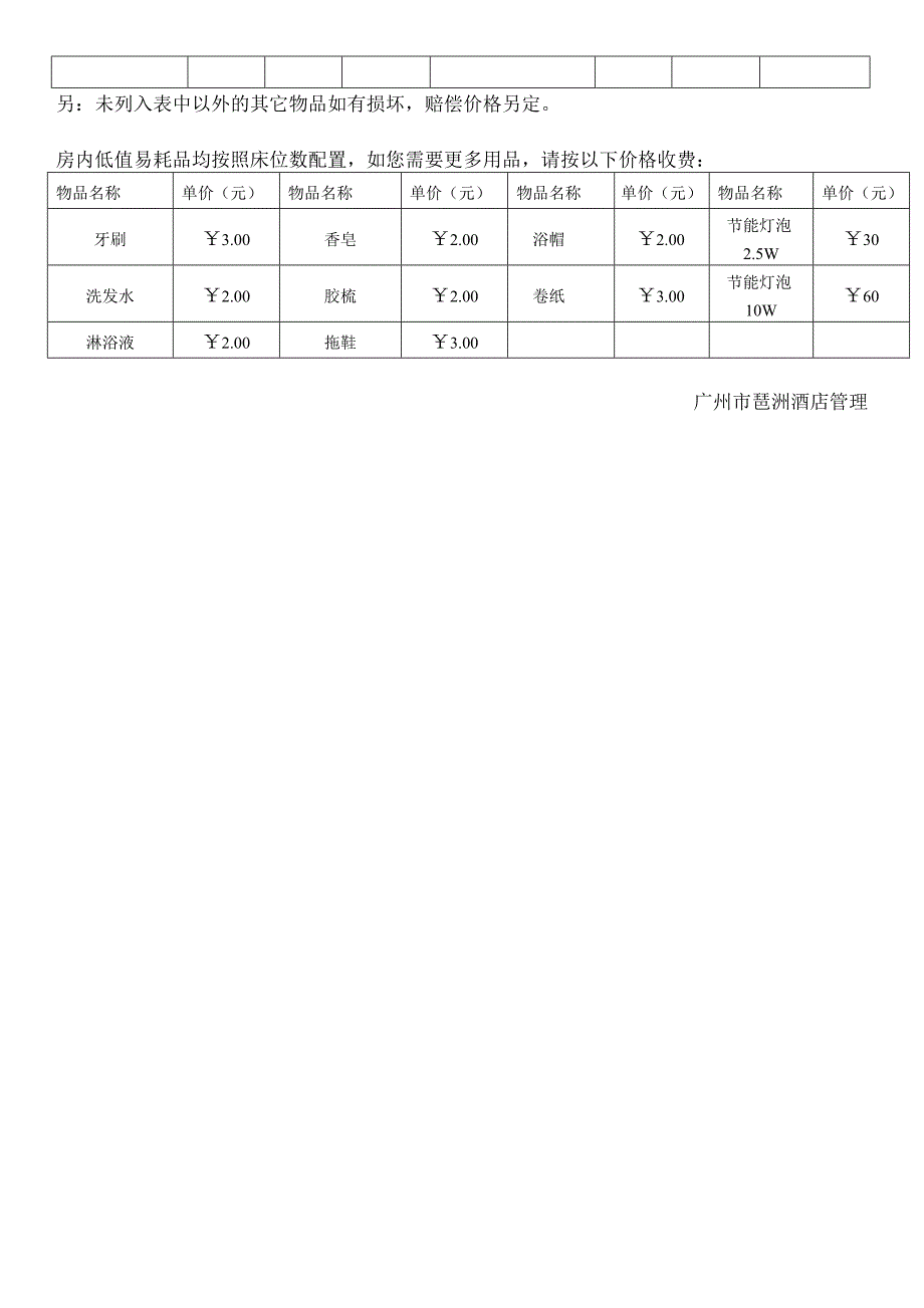 酒店房间用品损坏赔偿价目表优质资料_第3页
