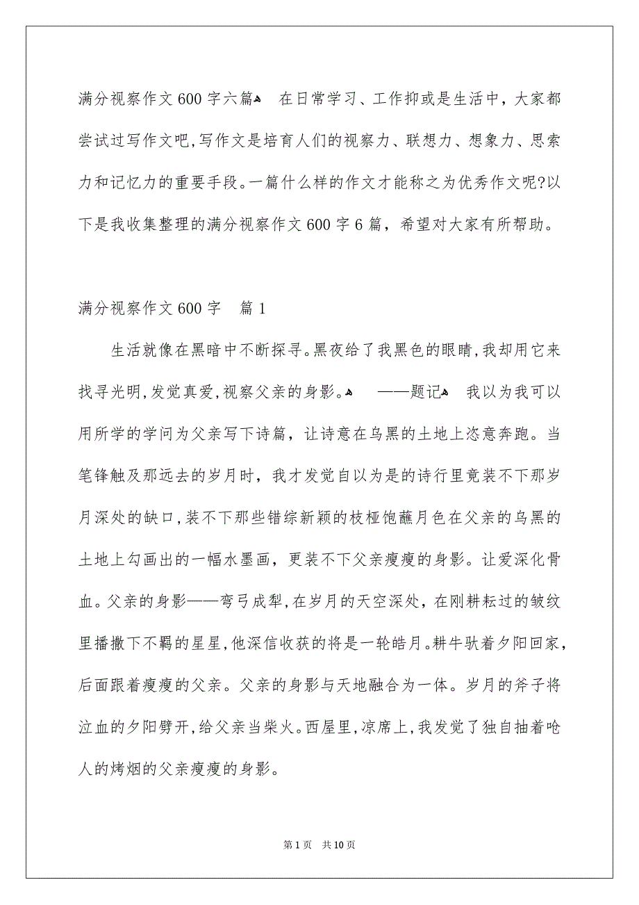 满分视察作文600字六篇_第1页