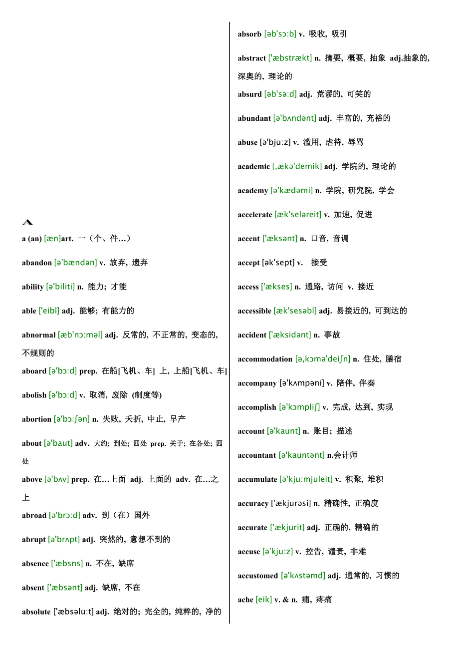 普通高中英语课程标准词汇表_第1页