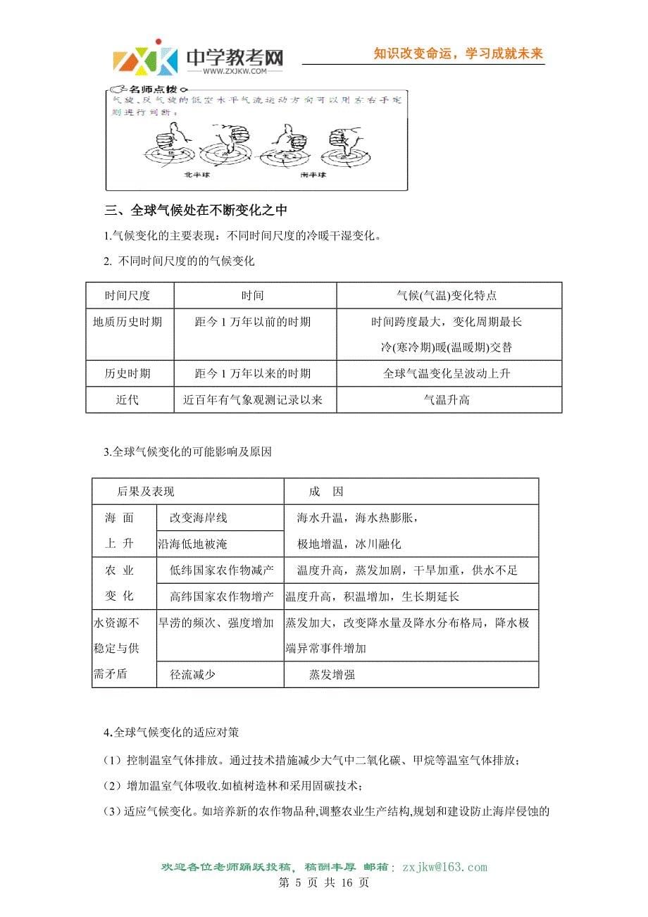 【地理】2011版一轮精品复习学案：2.2 常见天气系统及全....doc_第5页