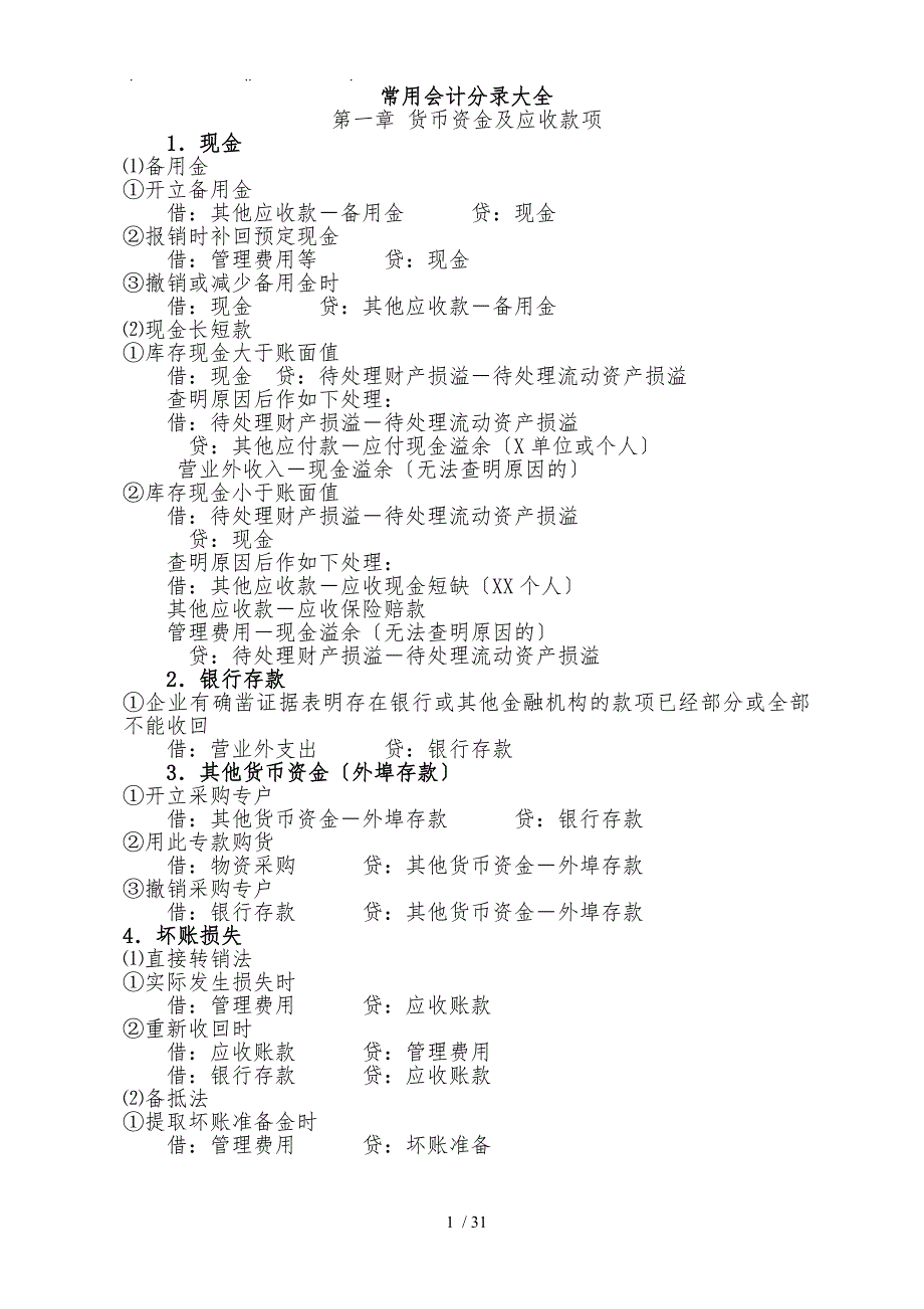 常用会计分录大全_第1页