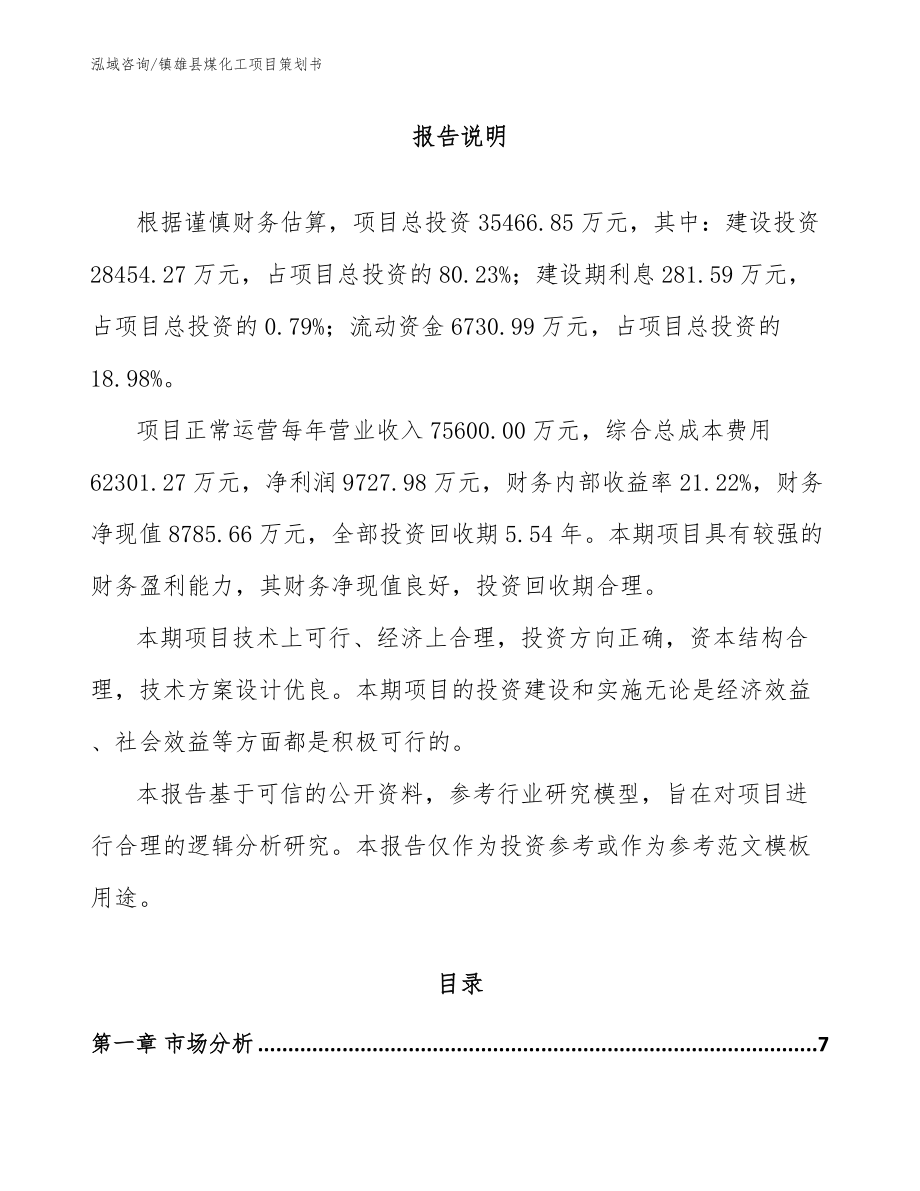 镇雄县煤化工项目策划书_第1页