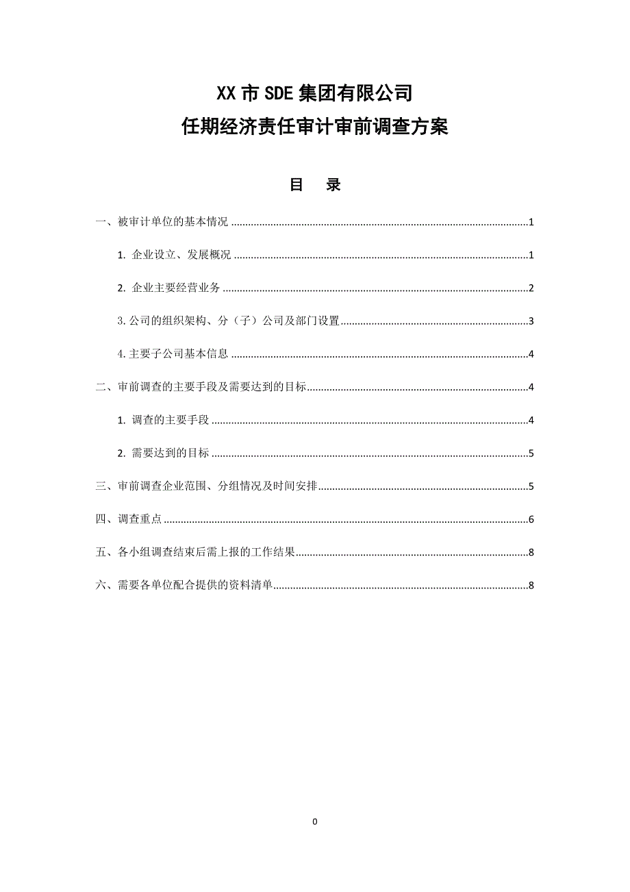 审前调查方案SDE集团任期经济责任审计_第1页