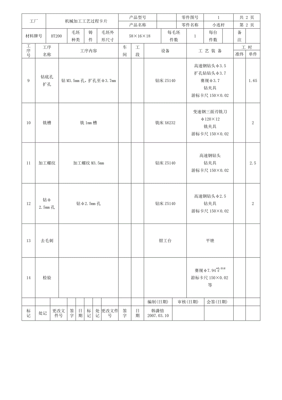 小连杆零件加工工艺卡_第2页