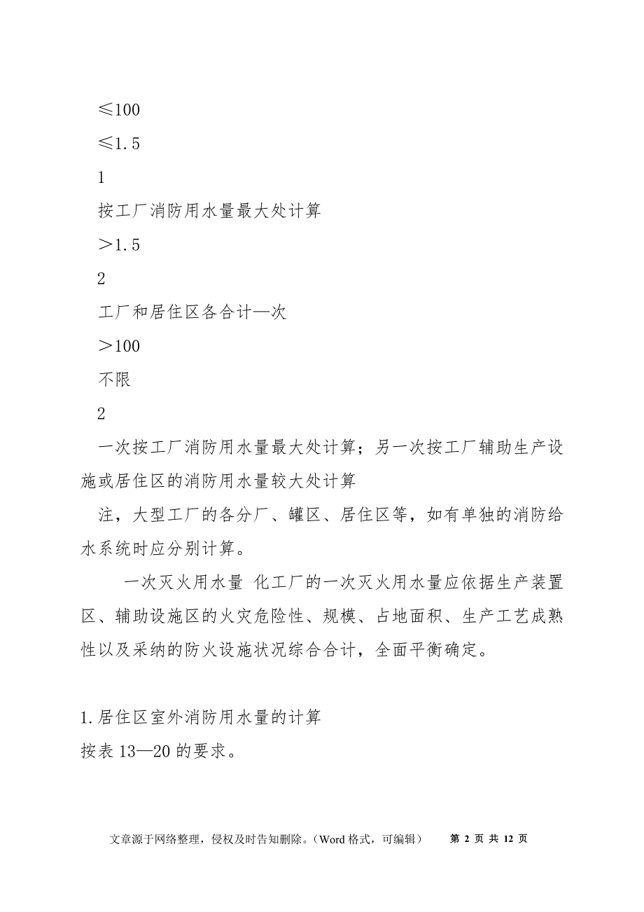 消防用水及灭火剂的用量 —— 工厂消防用水量_第2页