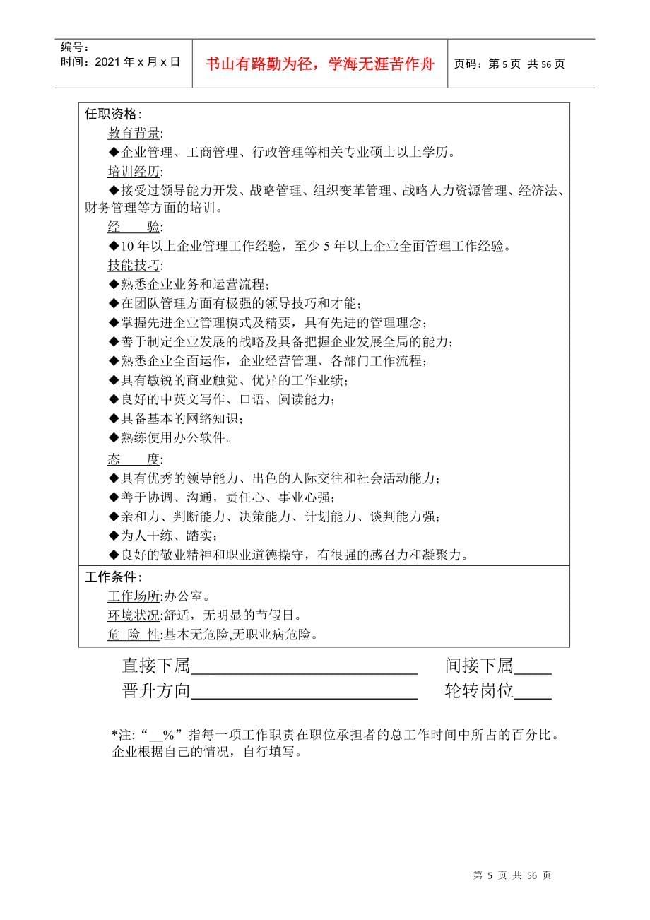 人力资源职位说明书与绩效考核范本_第5页