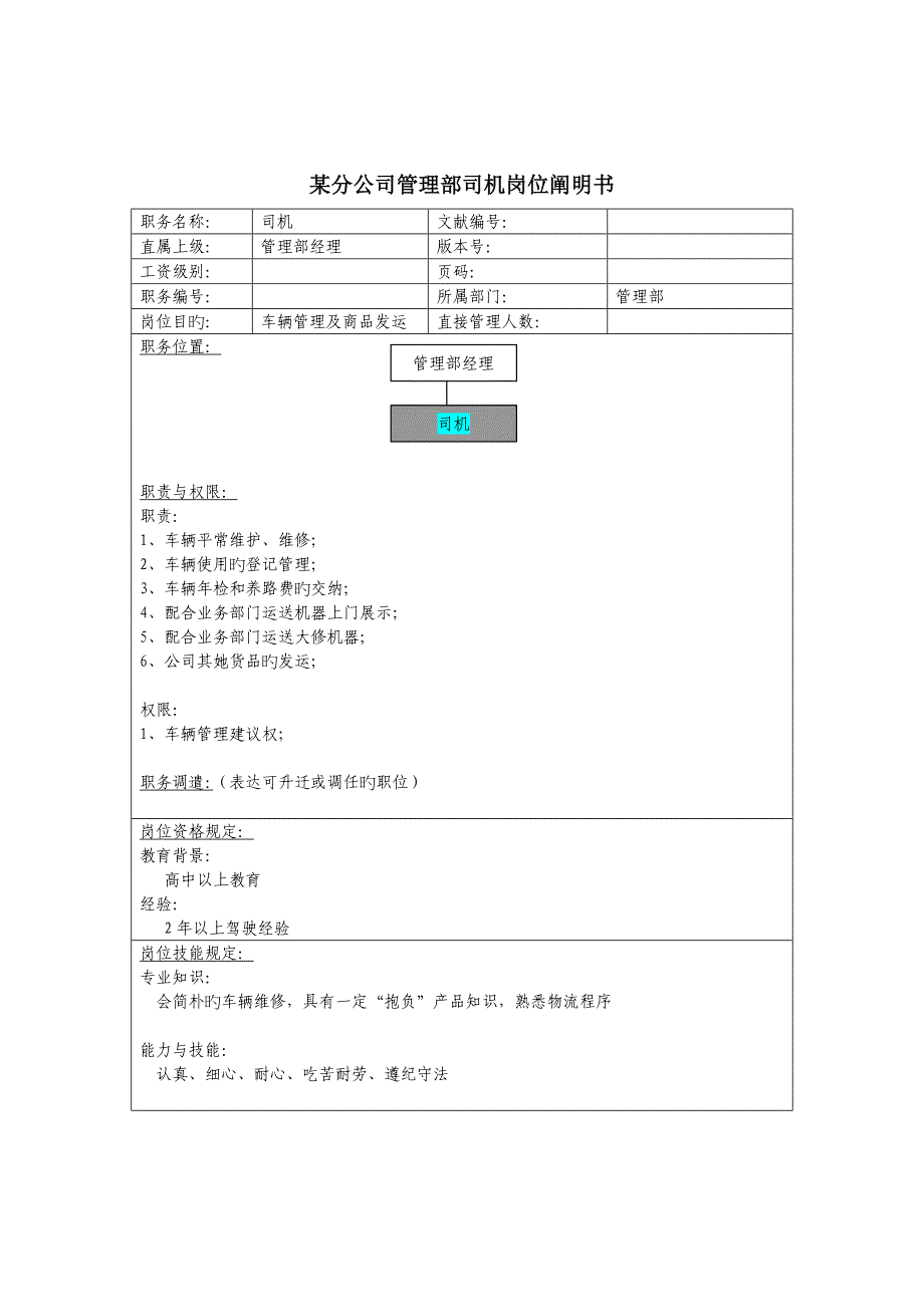 管理部司机岗位基本职责_第1页