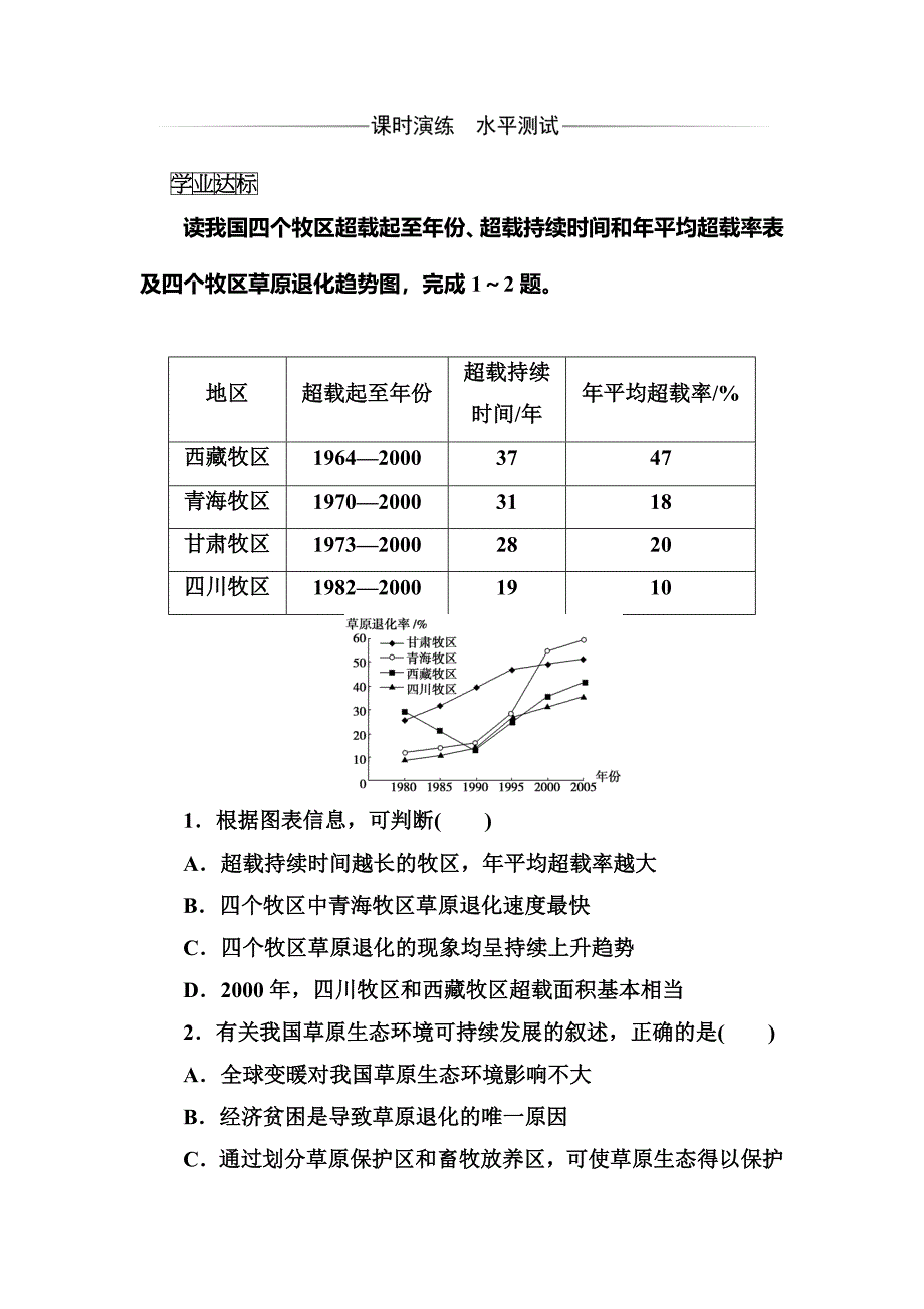 新教材 金版学案地理选修6人教版练习：第四章第二节草地退化及其防治 Word版含解析_第2页