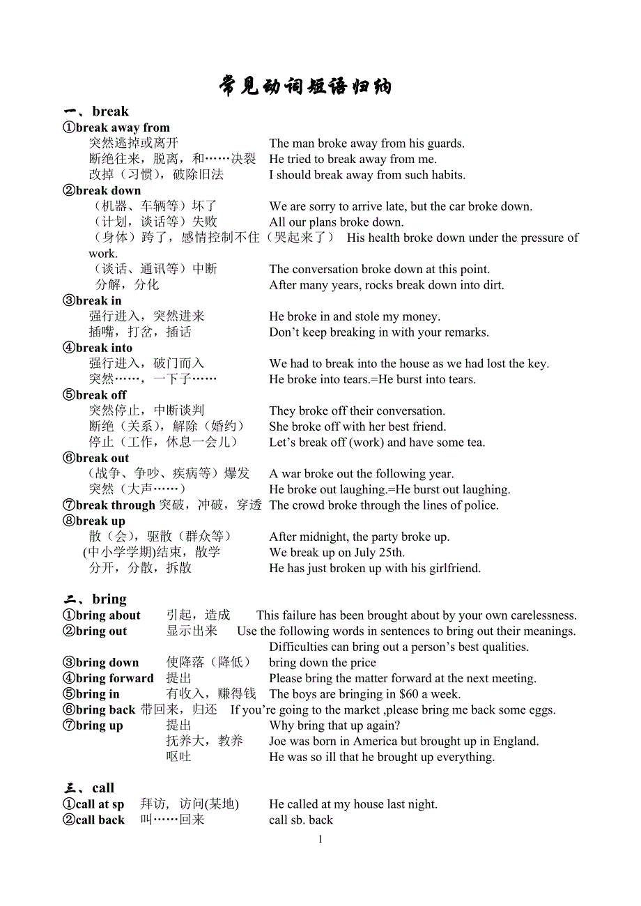 常见动词短语归纳_第1页