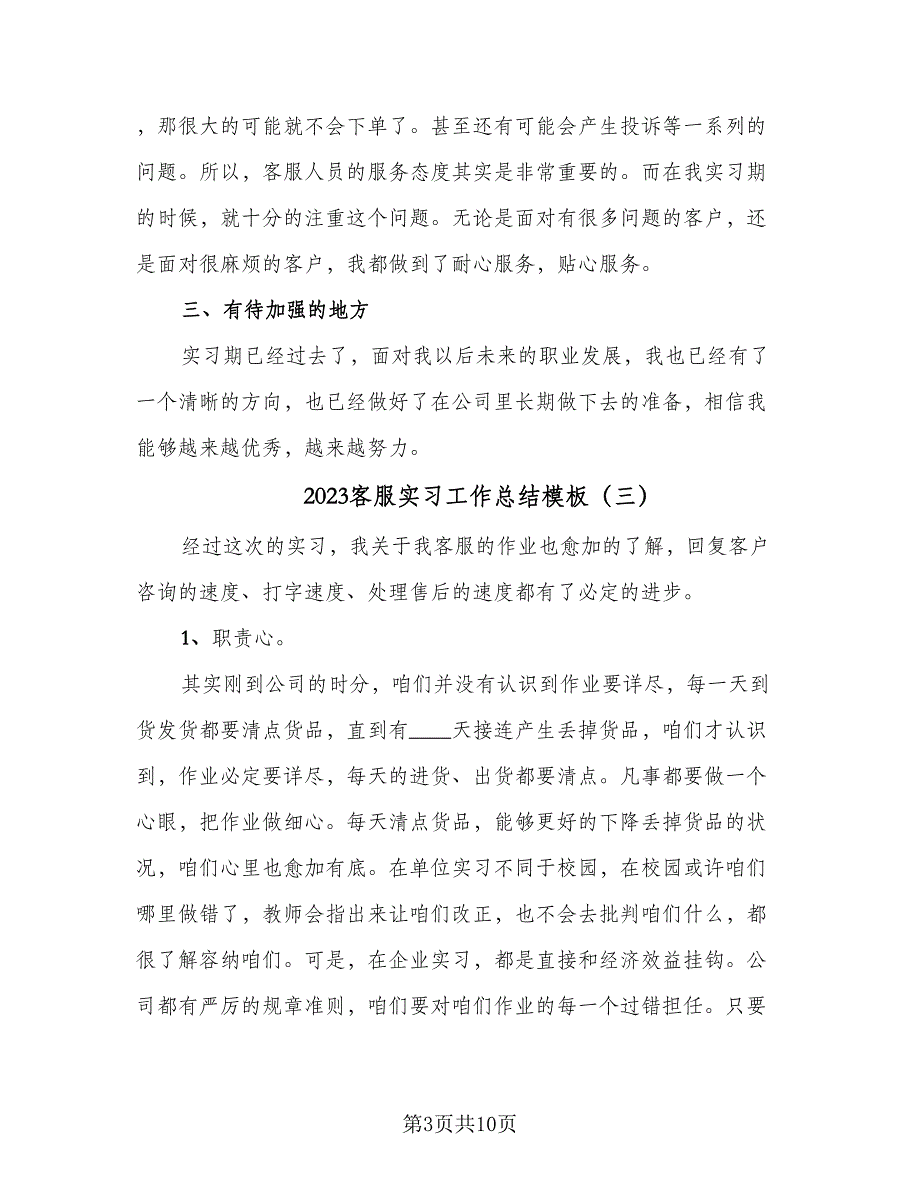 2023客服实习工作总结模板（6篇）_第3页