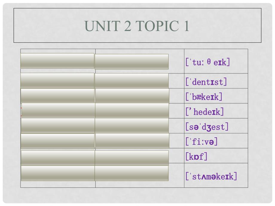 八年级英语上册 Unit 2 Keeping Healthy Topic 1 You should brush your teeth twice a day词汇检测课件 （新版）仁爱版_第1页