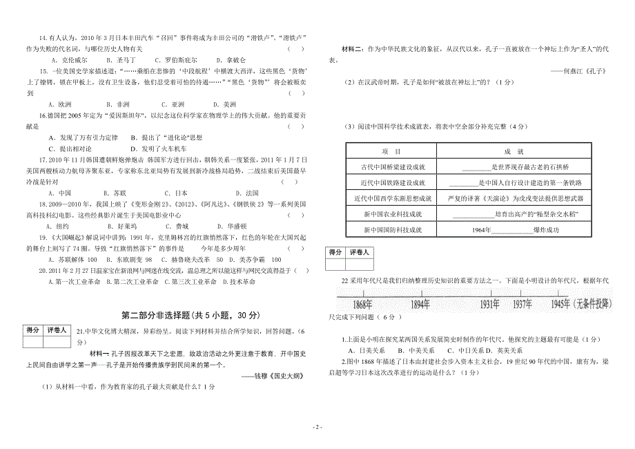 河南濮阳初中2011年中考模拟历史试卷.doc_第2页