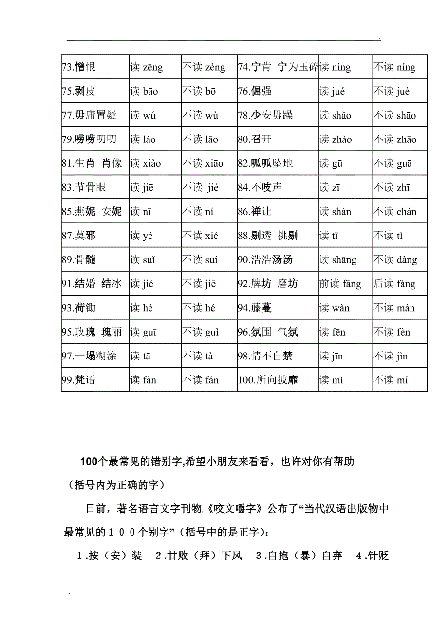 普通话中最容易读错的100个常用字_第3页