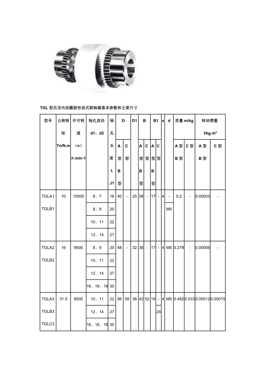 TGL尼龙内齿圈鼓形齿式联轴器规格尺寸.doc_第1页