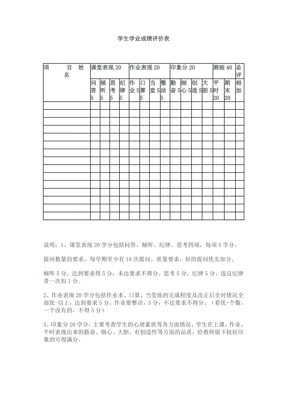 学生学业成绩评价表_第1页