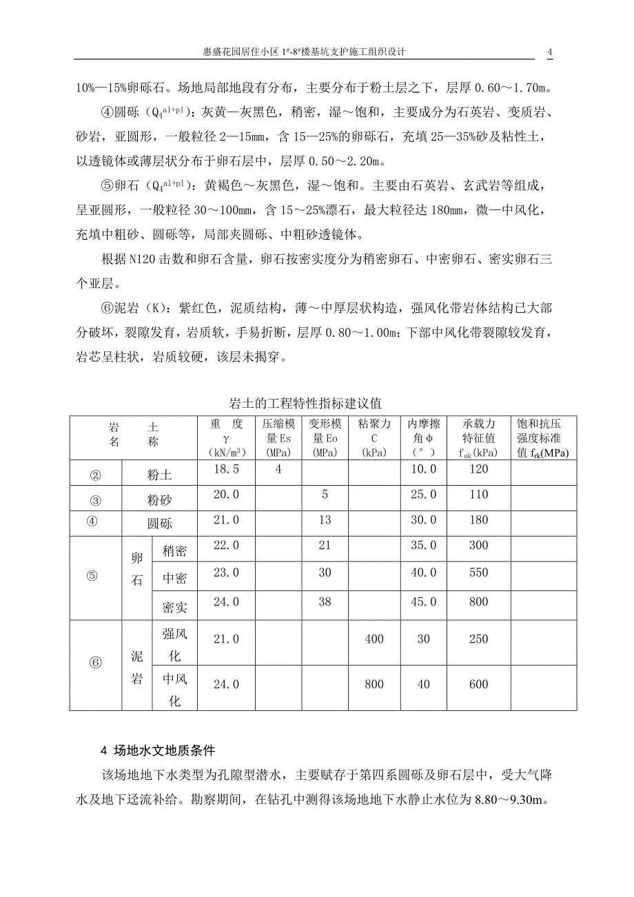 新《施工组织设计》惠盛花园居住小区1-8楼基坑支护施工组织设计_第4页