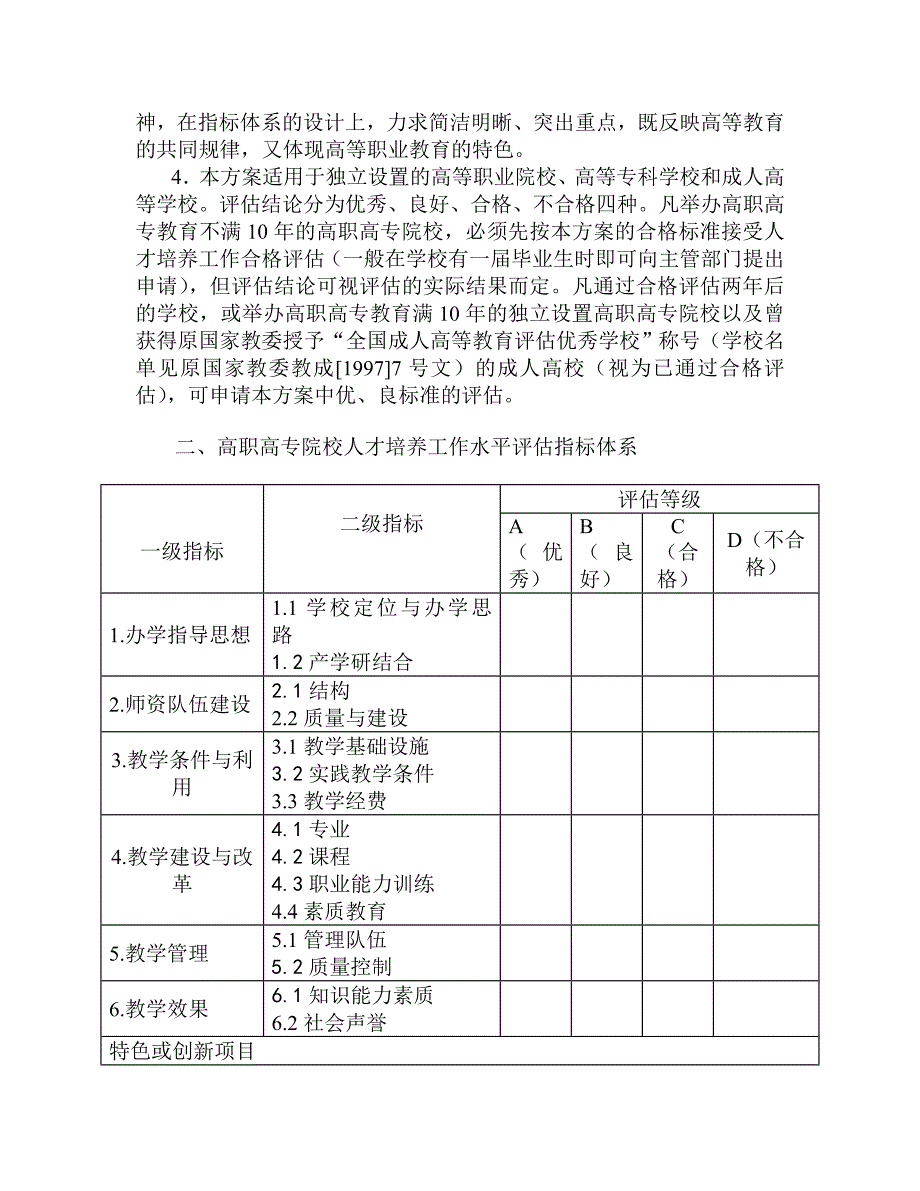 高职高专院校人才培养工作水平评估方案试行_第2页