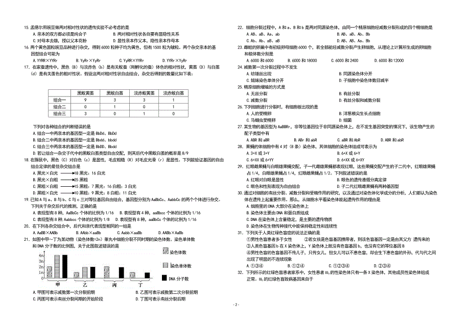 咸宁高中高二生物测试题必修2_第2页