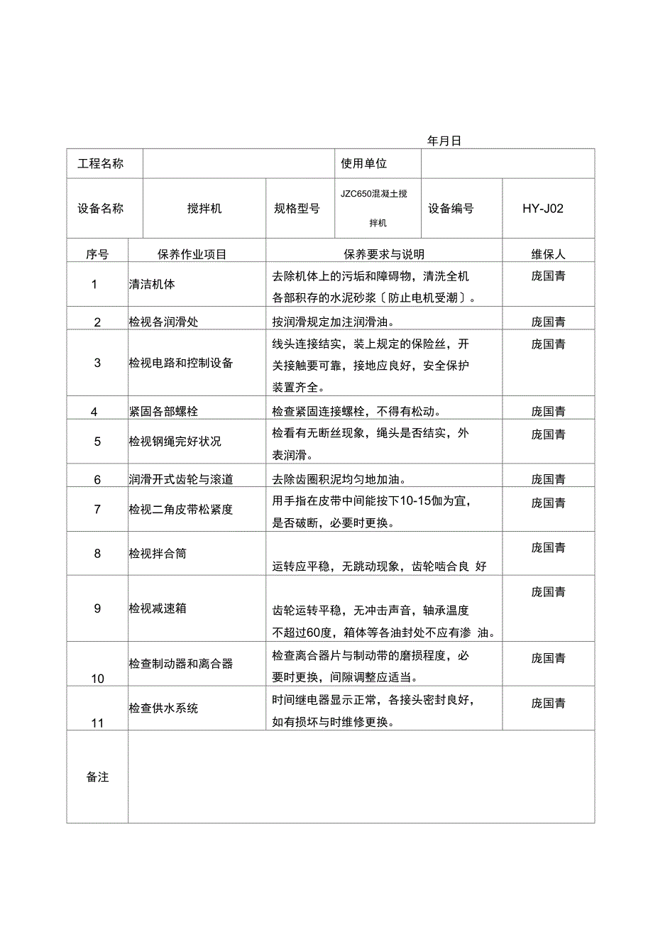 施工的现场机械的维修保养记录簿表_第3页