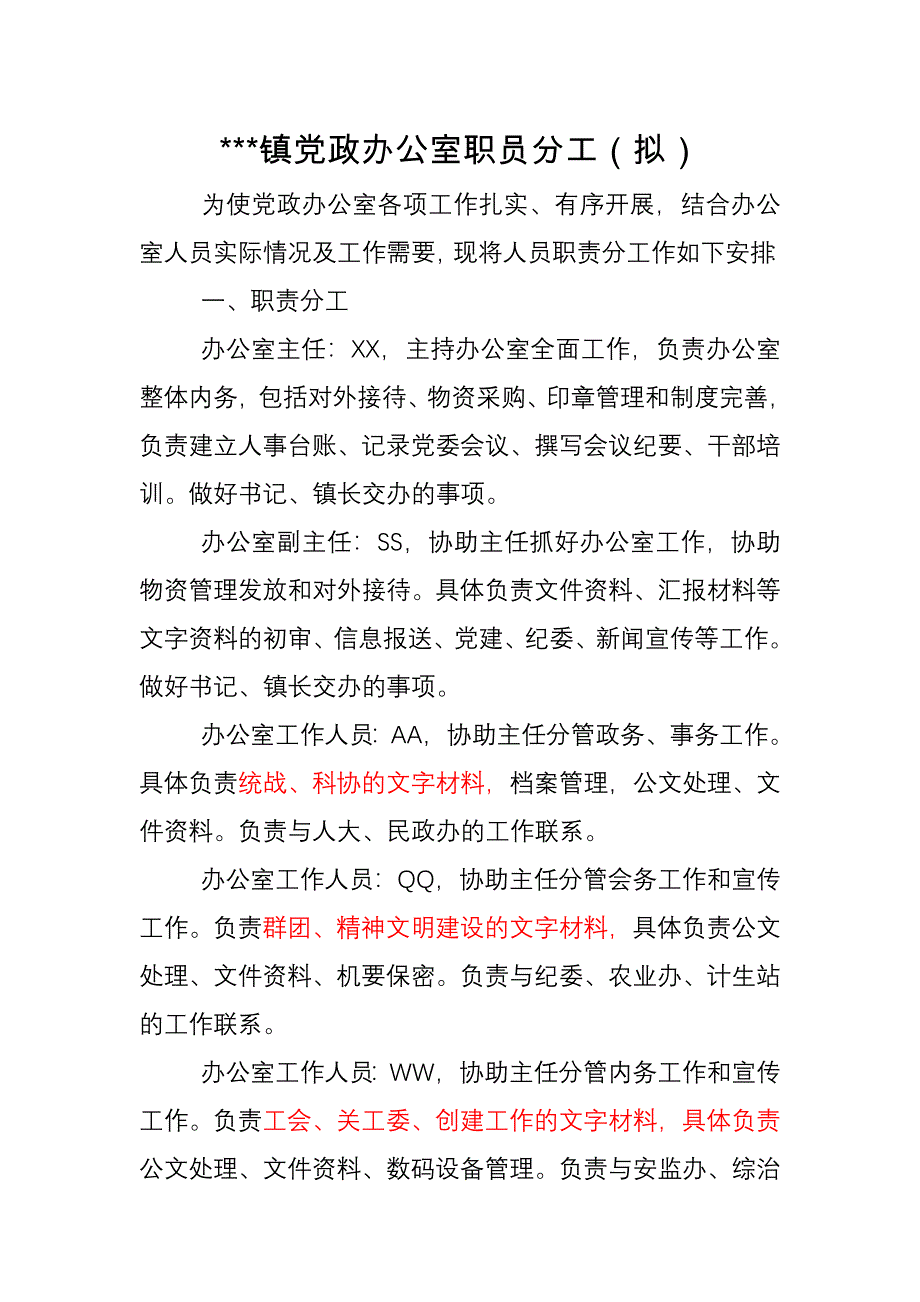 镇党政办公室人员分工.doc_第1页