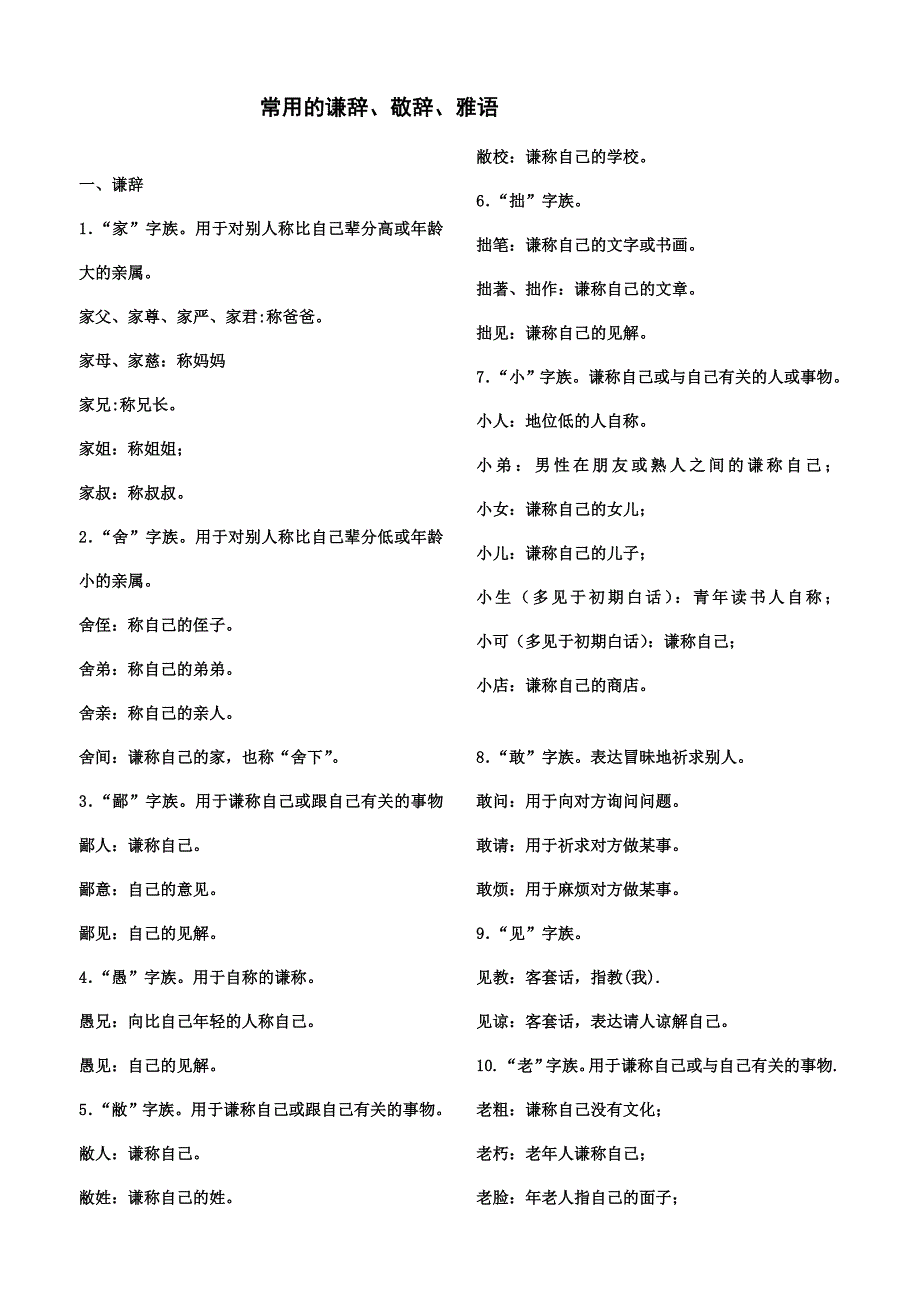 常见谦辞、敬辞、雅语_第1页
