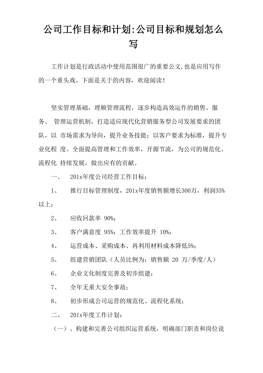 公司工作目标和计划_第1页