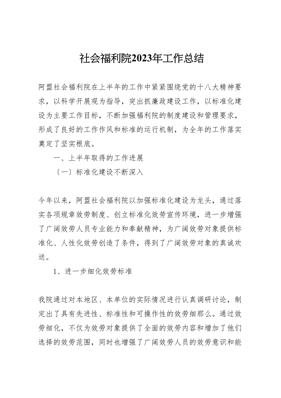 2023年社会福利院工作汇报总结.doc_第1页