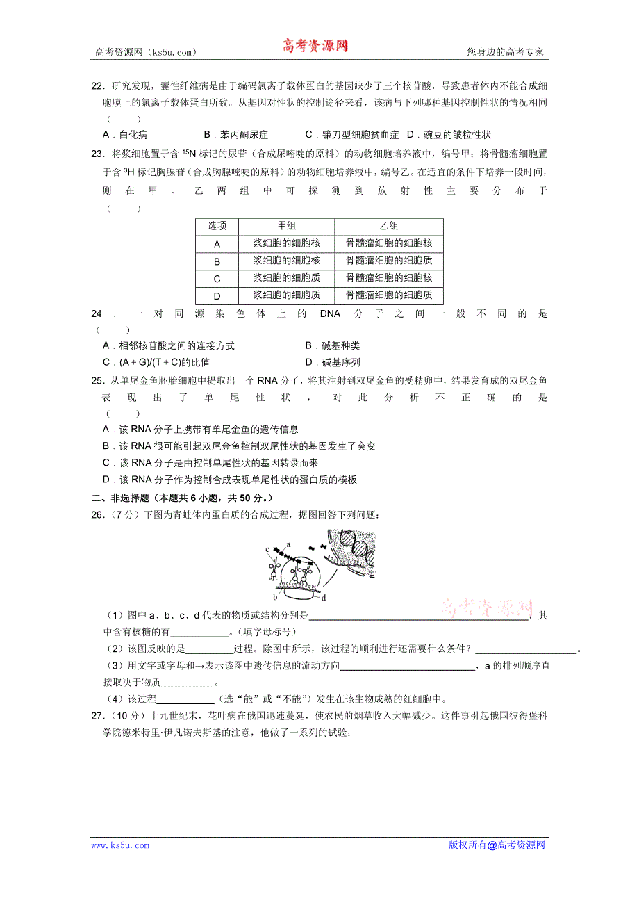 2012届同心圆梦专题卷(生物)专题05.doc_第4页